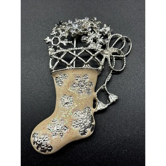 Christopher Radko shiny Brite stocking pin brooch and matching earrings - Picture 7 of 16